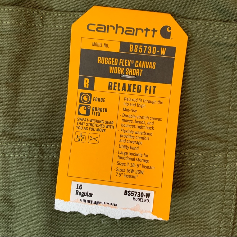 NWT Carhartt Rugged Flex Relaxed Fit Green Canvas Work Short - Picture 5 of 9